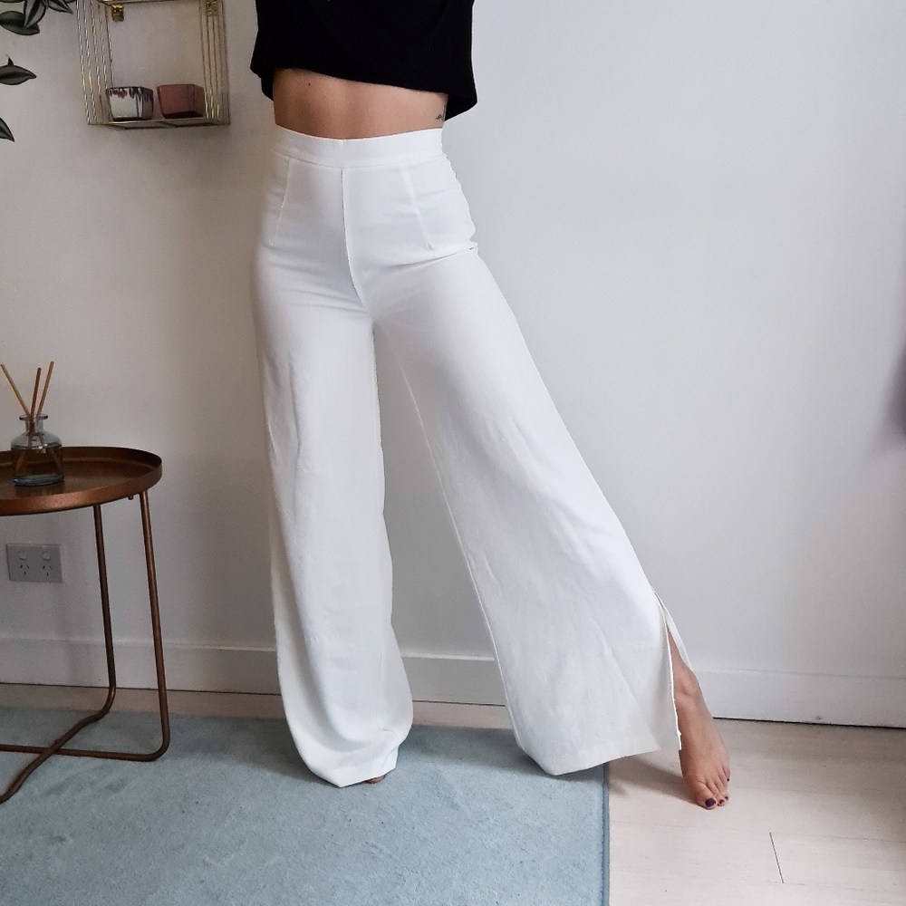 Tiger Mist high waisted wide leg pants | off-white sz small classic chic womens - Picture 7 of 16